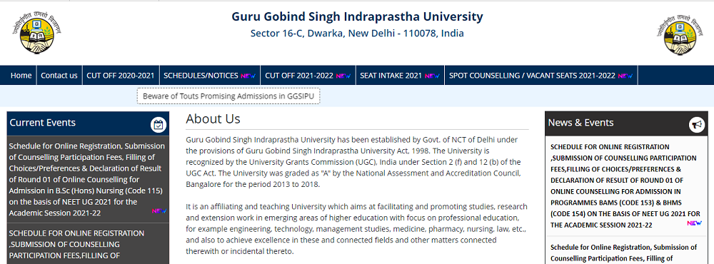 ipu.admissions.nic.in-GGSIPU Official home page