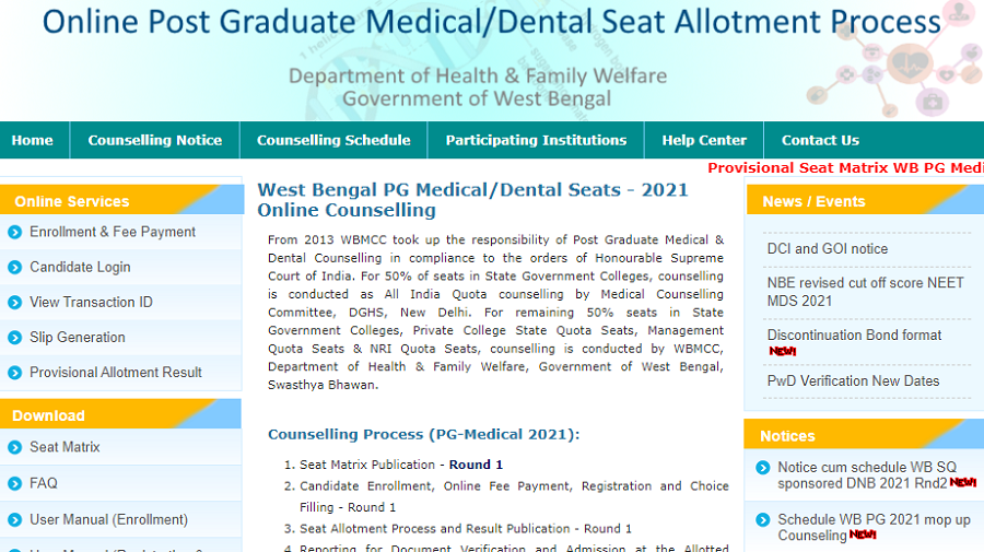 west bengal neet pg counsleling-official website
