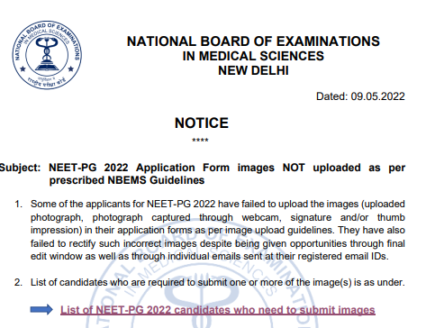 NEET PG 2022 Application Form images Correction Notice