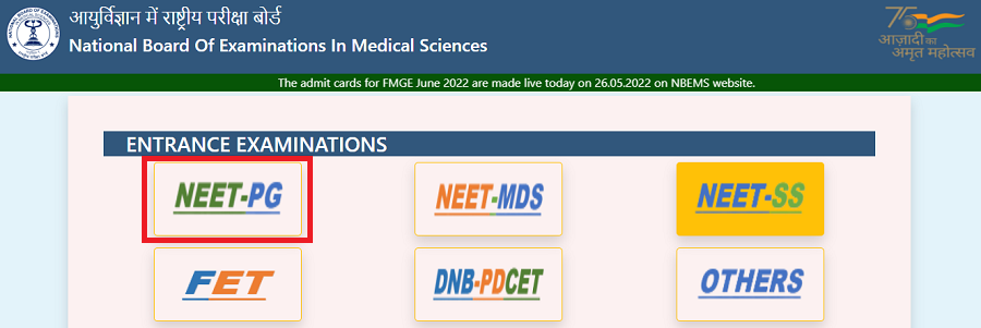 nbe.edu.in NEET PG 2022 Official Website