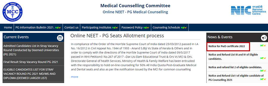 mcc.nic.in- NEET PG 2022 Counselling Official Website