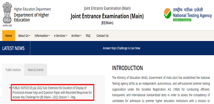 JEE Main 2022 Answer Key objection window extended on jeemain.nta.nic.in