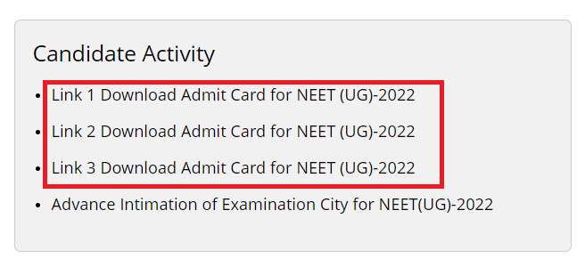 NTA NEET 2022 Admit Card (Released)