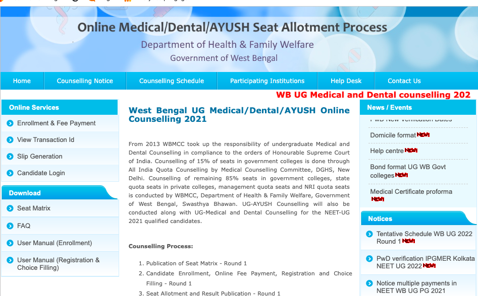 West Bengal NEET UG Counselling Notice