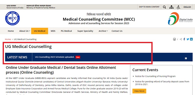 MCC NEET UG Counselling 2023 Dates