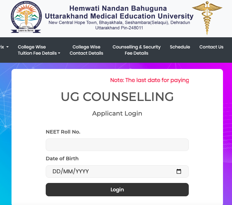 Uttarakhand NEET UG Counselling Registration