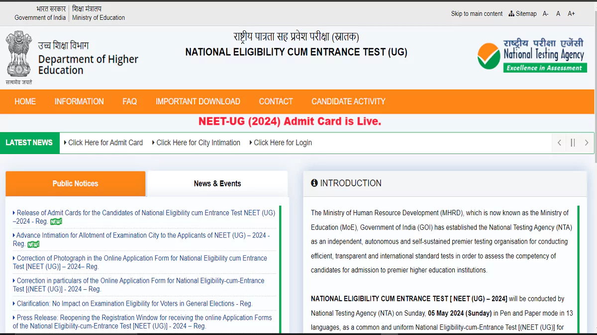 NEET 2024 Admit Card OUT