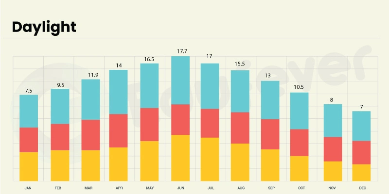 Tyumen Daylight forecast throughout the year