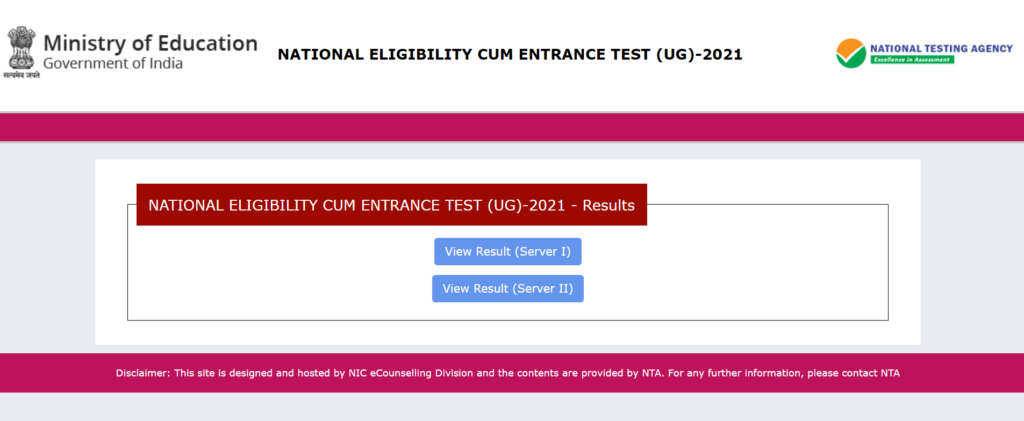 NEET Result 2021 Step-1