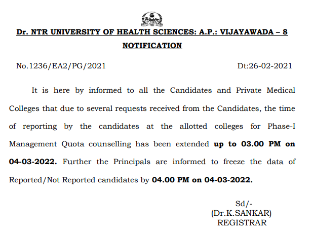 AP NEET PG Counselling-Date Extended Notice
