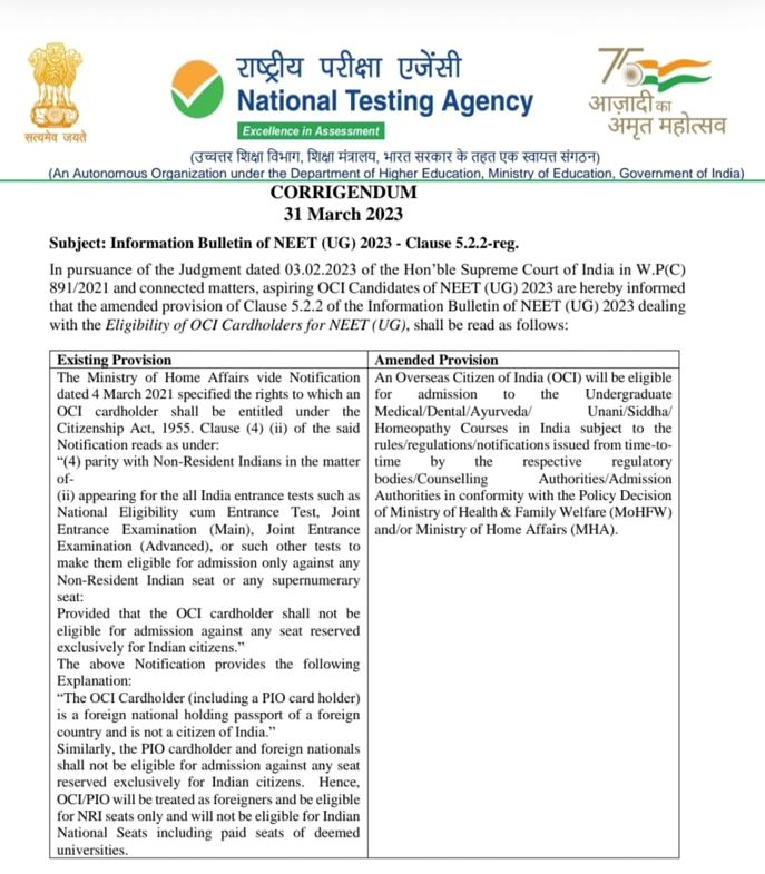 NEET UG 203 Notice