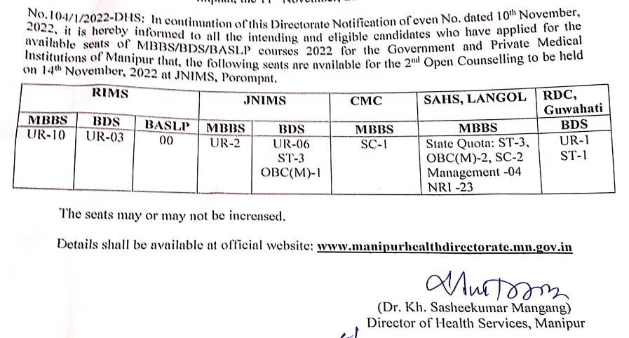 Manipur NEET UG Round-2 Counselling Contiunation notice