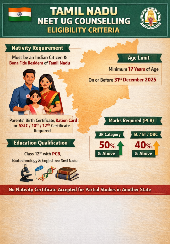 Tamil Nadu NEET UG Counselling Eligibility Criteria