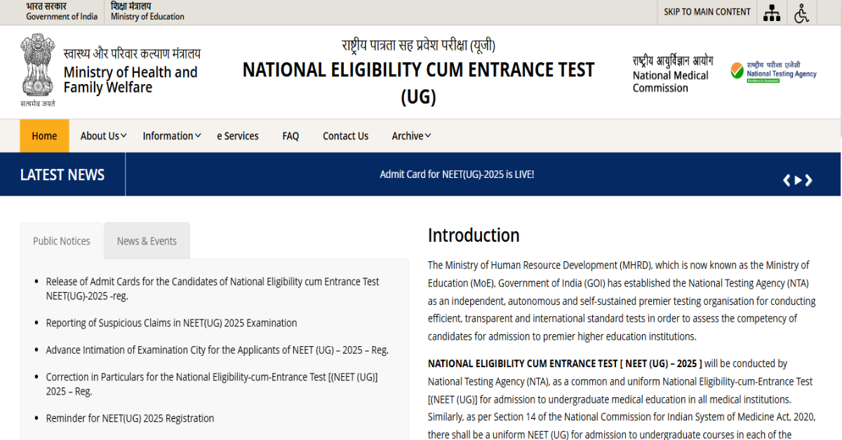 NEET UG 2025 Scorecard Date Announced; Check Result Date Here