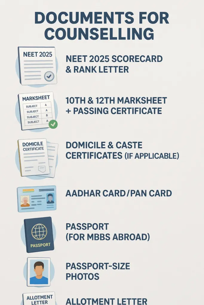 NEET UG 2025 Counselling Required Documents