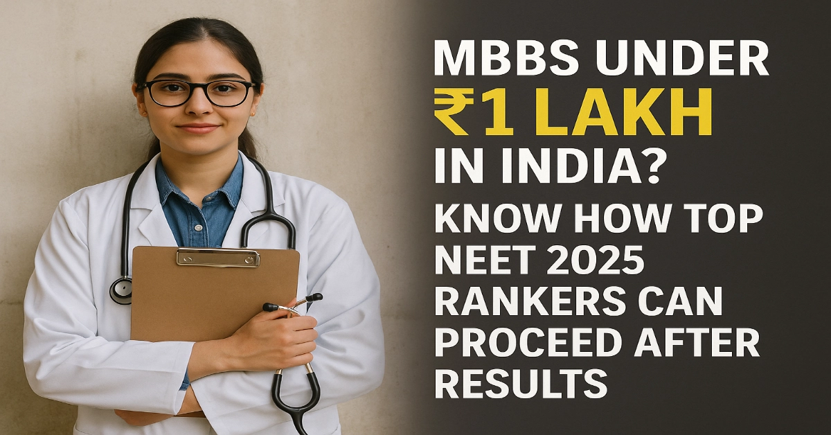 MBBS Under ₹1 Lakh in India? Know How Top NEET 2025 Rankers Can Proceed After Results