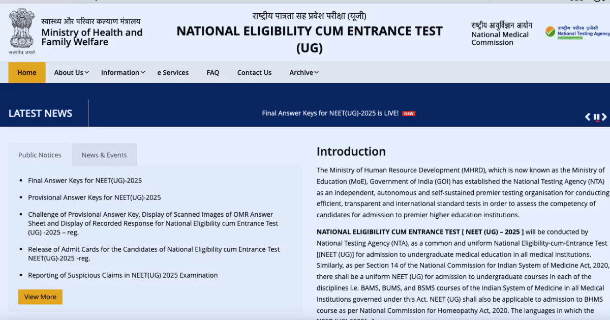 NEET UG 2025 Final Answer Key Out