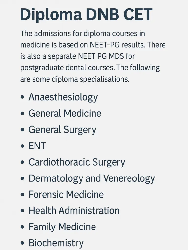 Specialisation after MBBS: Diploma DNB CET