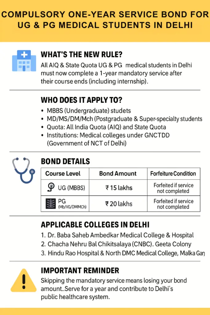 COMPULSORY ONE-YEAR SERVICE BOND FOR UG & PG MEDICAL STUDENTS IN DELHI
