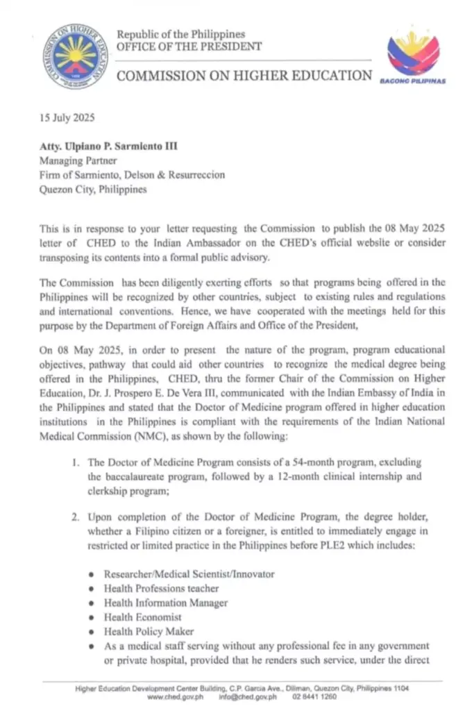 MBBS In Philippines CHED letter