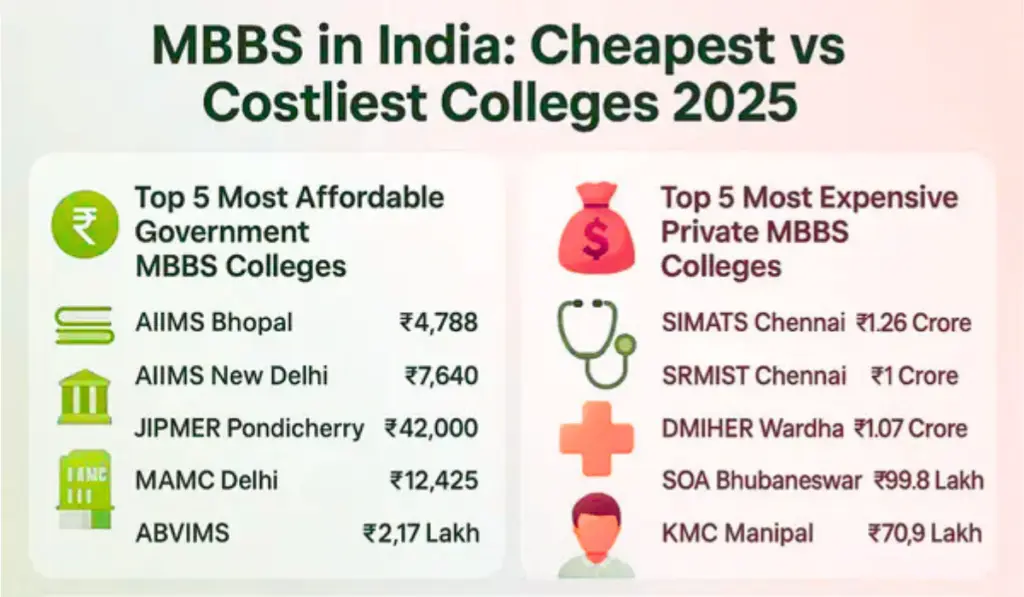 MBBS in India Cheapest vs Costliest College