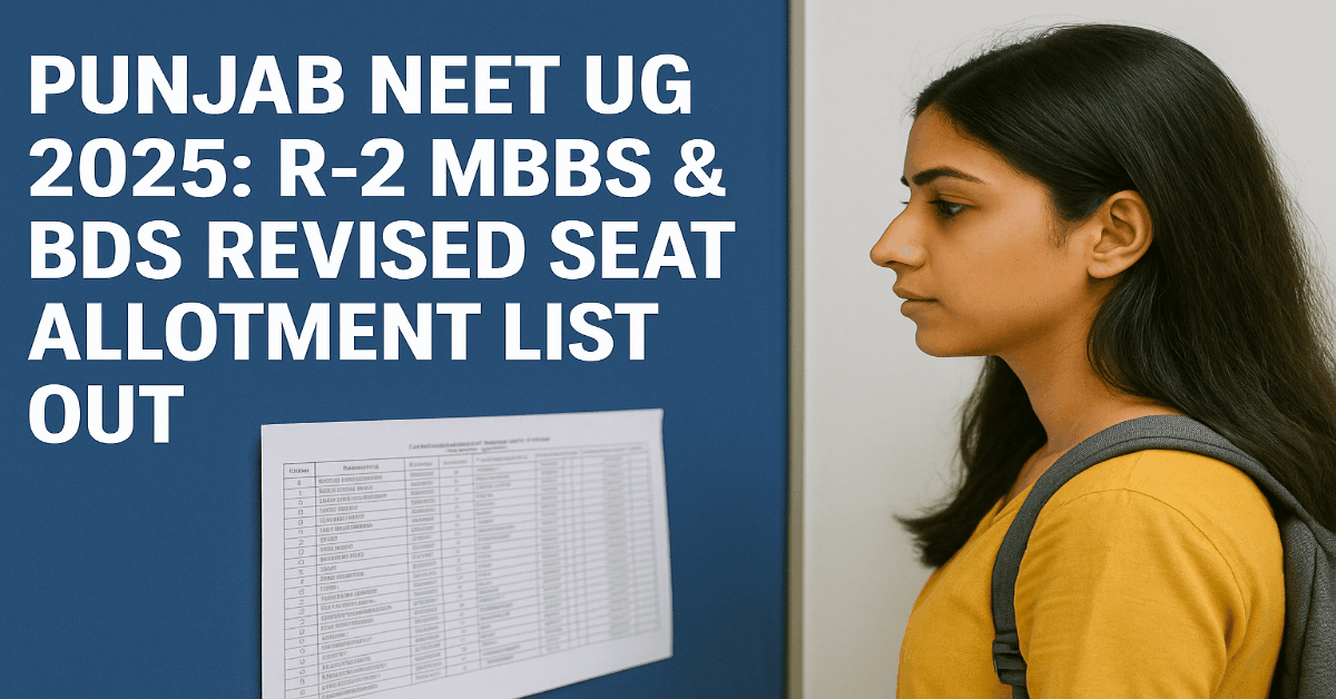 Punjab NEET UG 2025: R-2 MBBS & BDS Revised Seat Allotment List Out