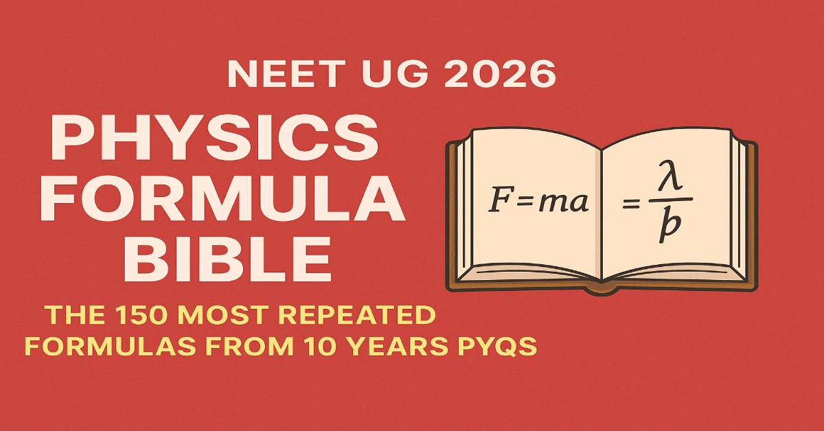 NEET UG 2026 Physics Formula Sheet, 150 Most Repeated Formulas From 10 Years PYQs