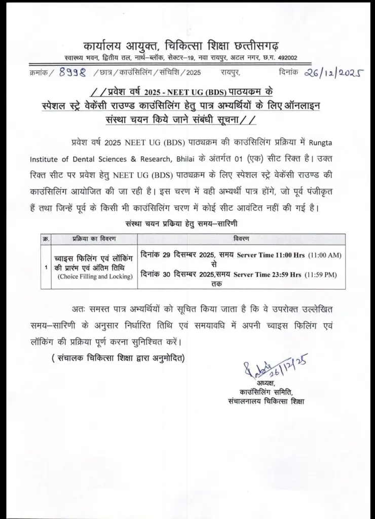 chattisgarh BDS stray vacancy