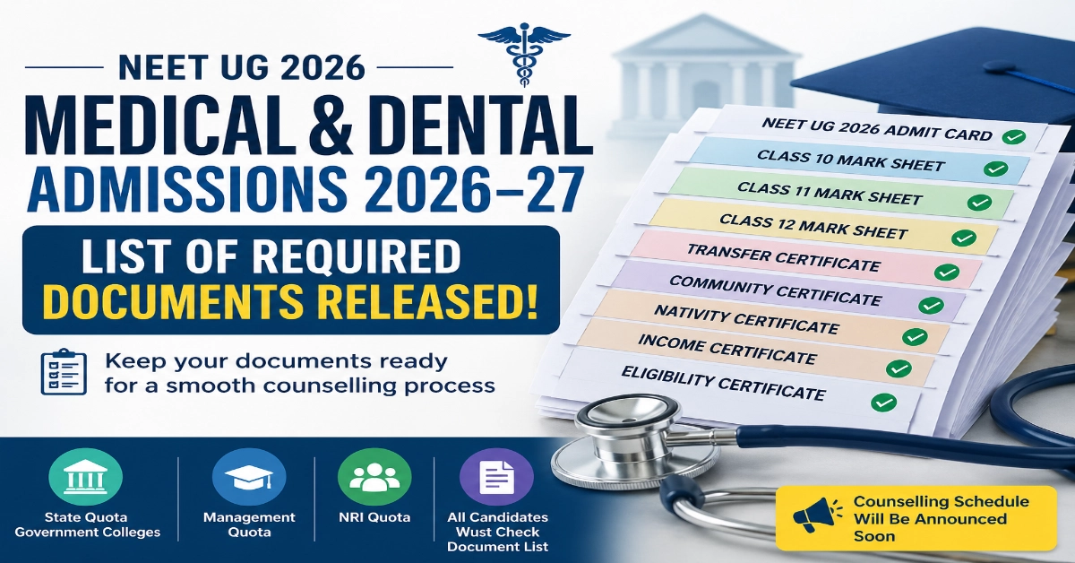 Tamil Nadu NEET UG Counselling 2026 list of important documents