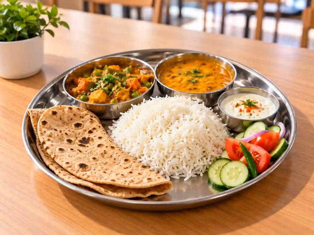 Nutritious Indian Veg Thali at GRU International Hostel